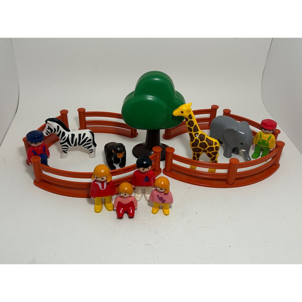 Playmobil 1.2.3 Zoo Animal Habitat Set Figures Giraffe Elephant Zebra Tree Fence